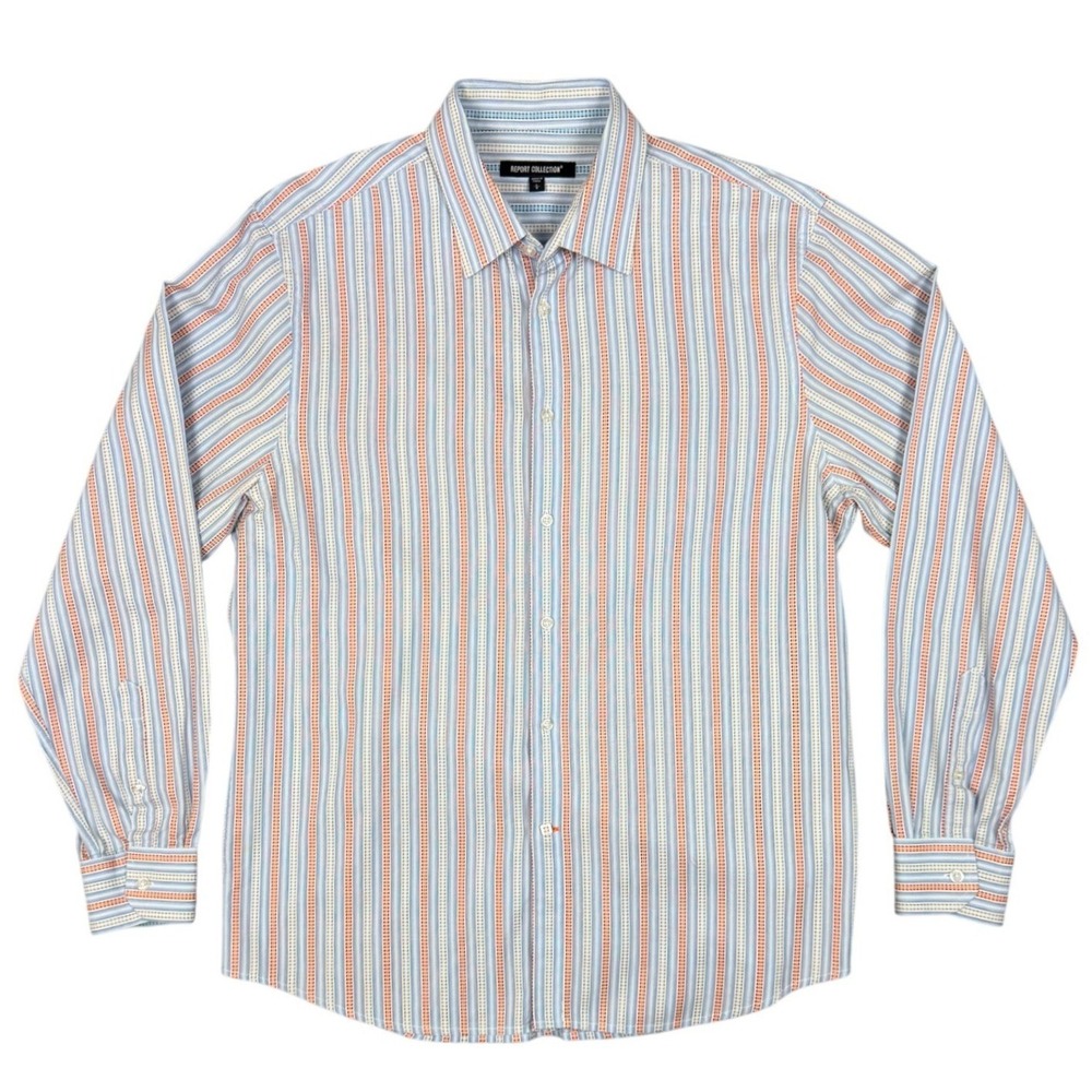 Report Collection Mens Large Blue Orange Striped Long Sleeve Button Down Shirt